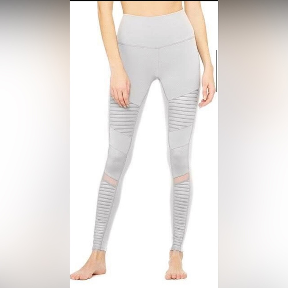 ALO YOGA MOTO LEGGINGS LIGHT GREY SIZE XXS WOMENS